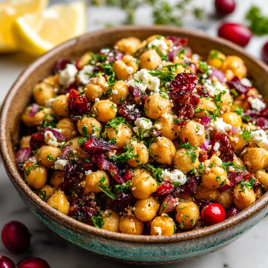 Feta and Cranberry Chickpeas with Lemon Vinaigrette