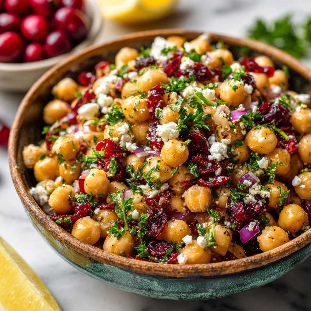 Feta and Cranberry Chickpeas with Lemon Vinaigrette