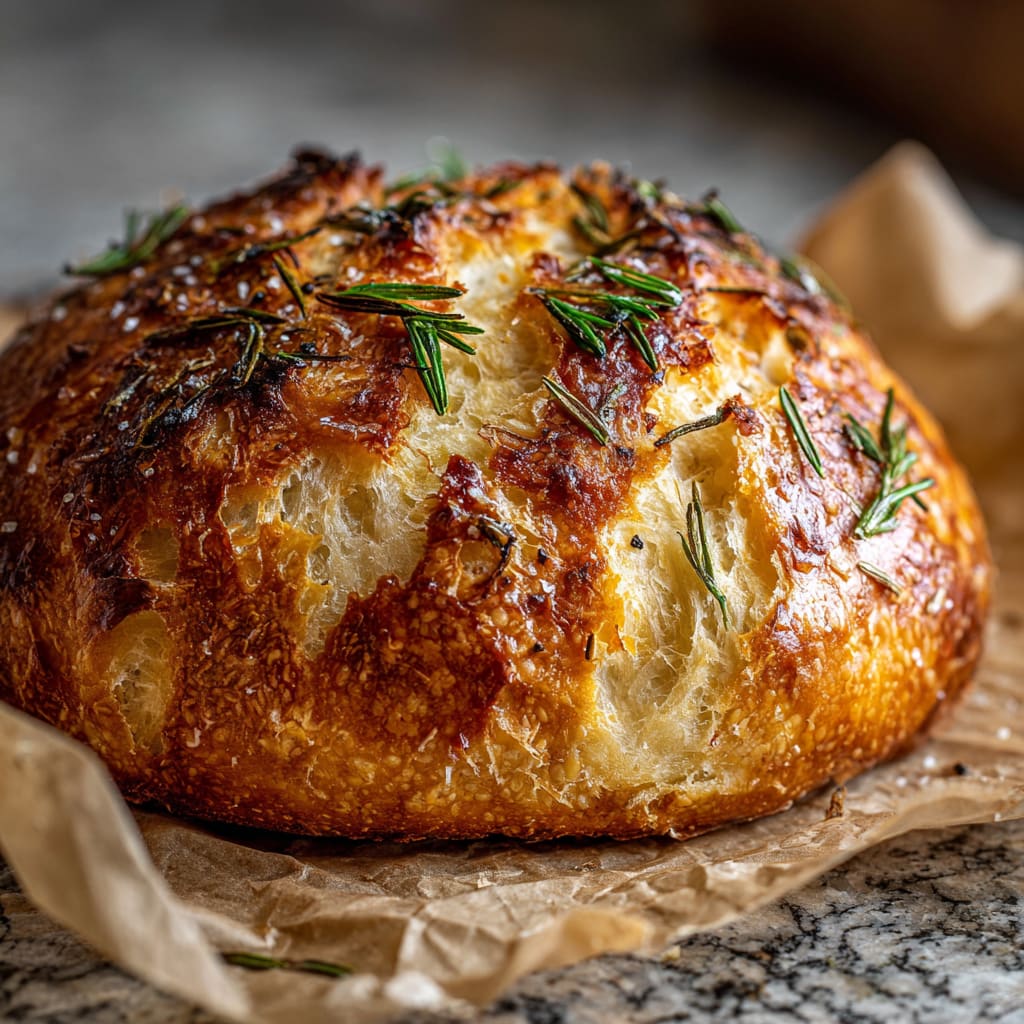 Rustic No-Knead Rosemary Garlic Bread