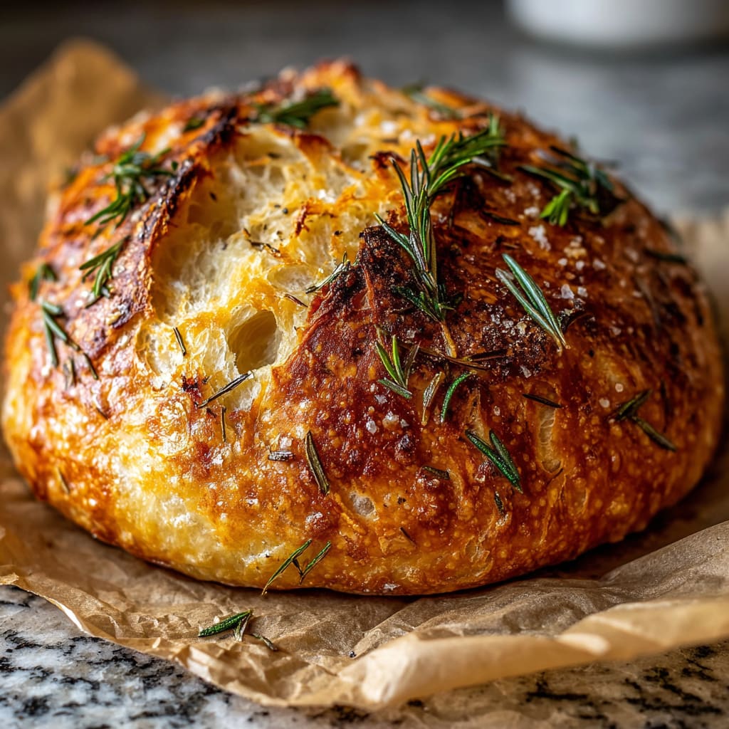 Rustic No-Knead Rosemary Garlic Bread