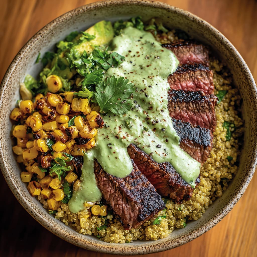 Steak Avocado Roasted Corn Bowl