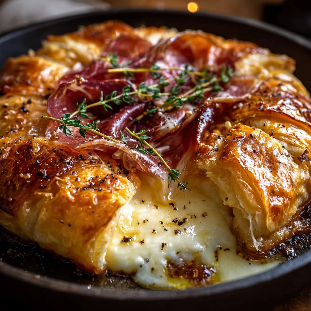 Baked Brie in Puff Pastry with Honey, Fig, and Prosciutto