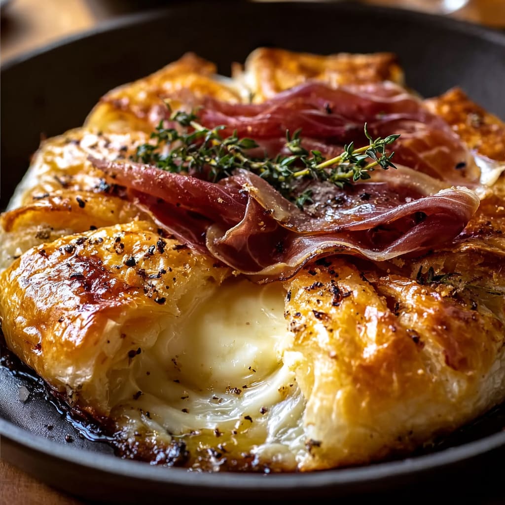 Baked Brie in Puff Pastry with Honey, Fig, and Prosciutto