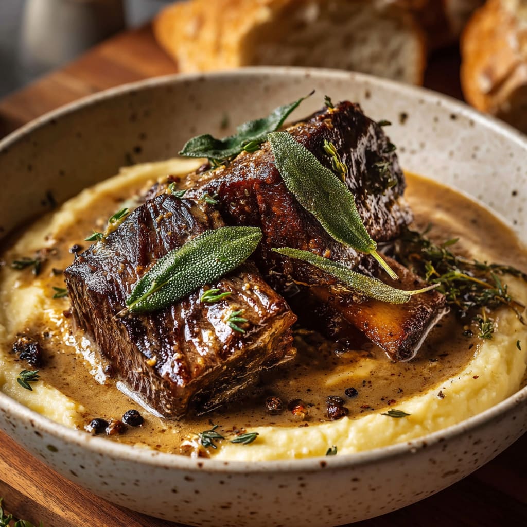 Braised Short Ribs in Creamy Herb Sauce