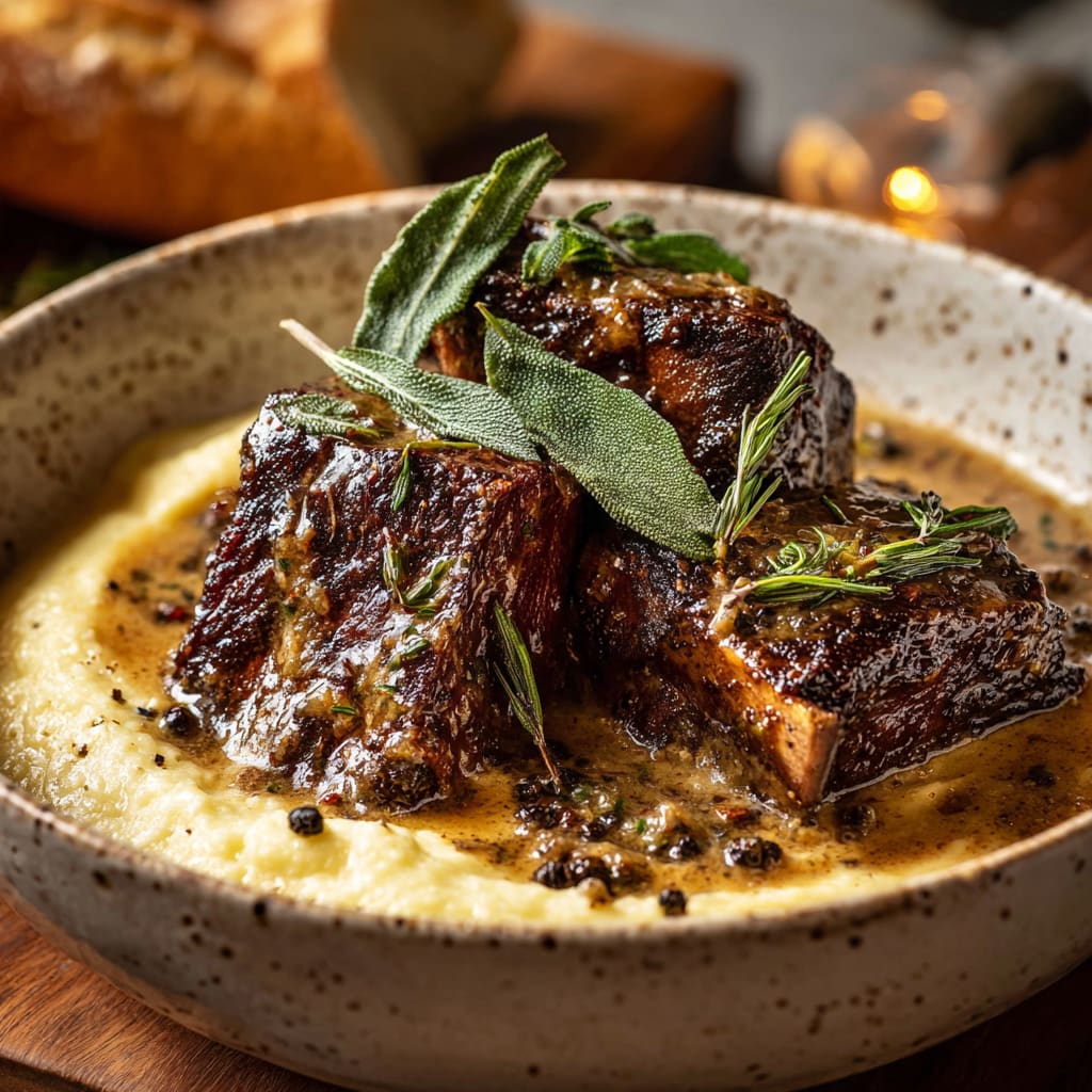 Braised Short Ribs in Creamy Herb Sauce
