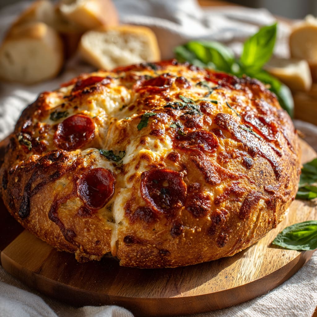 Cheesy Pepperoni Sourdough Pizza Bread