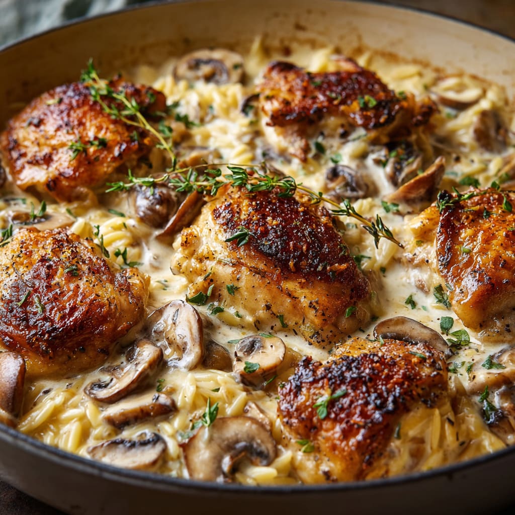 Crockpot Creamy Chicken with Gruyere and Orzo
