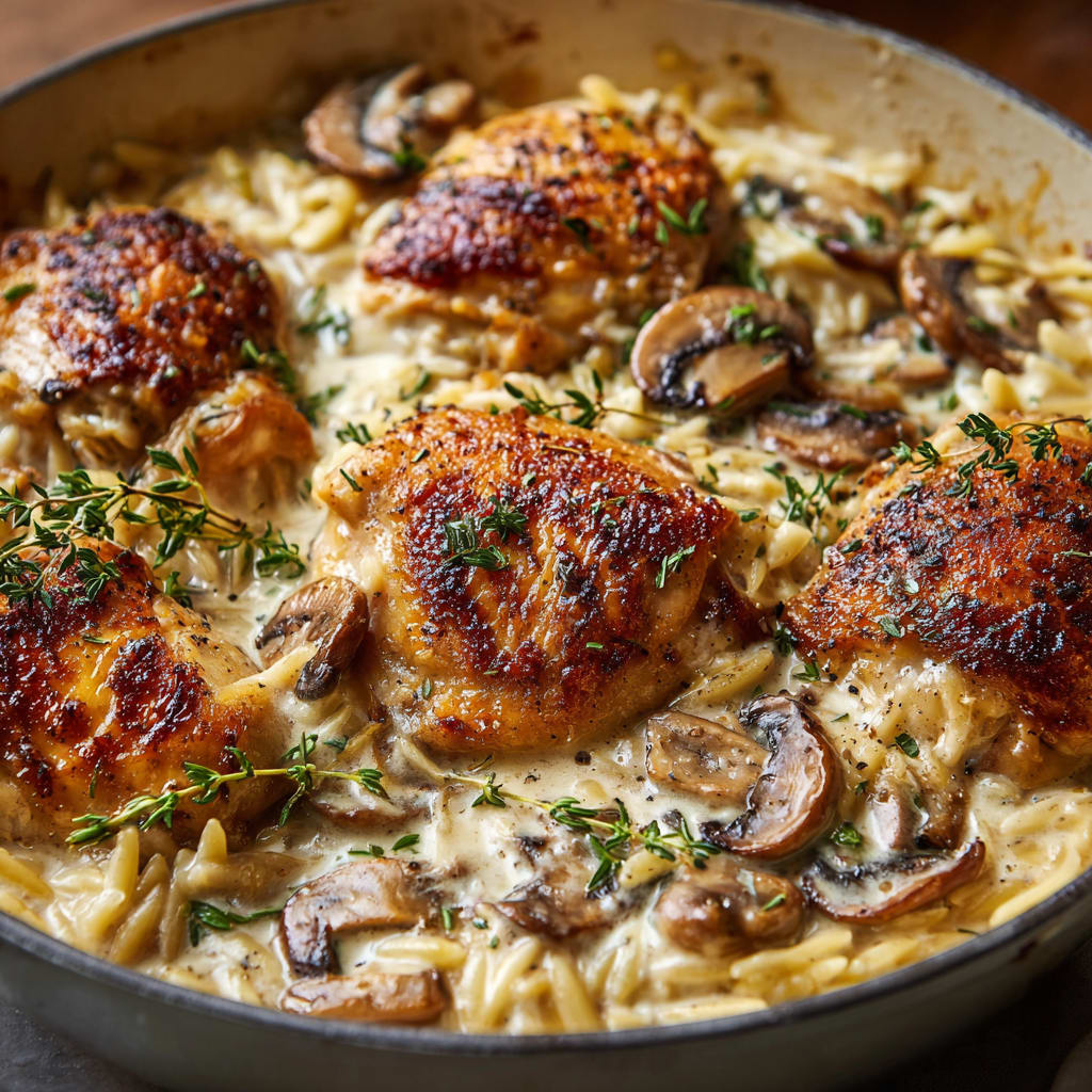 Crockpot Creamy Chicken with Gruyere and Orzo