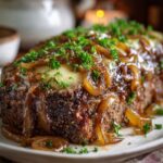 Crockpot French Onion Meatloaf and Melted Swiss Cheese