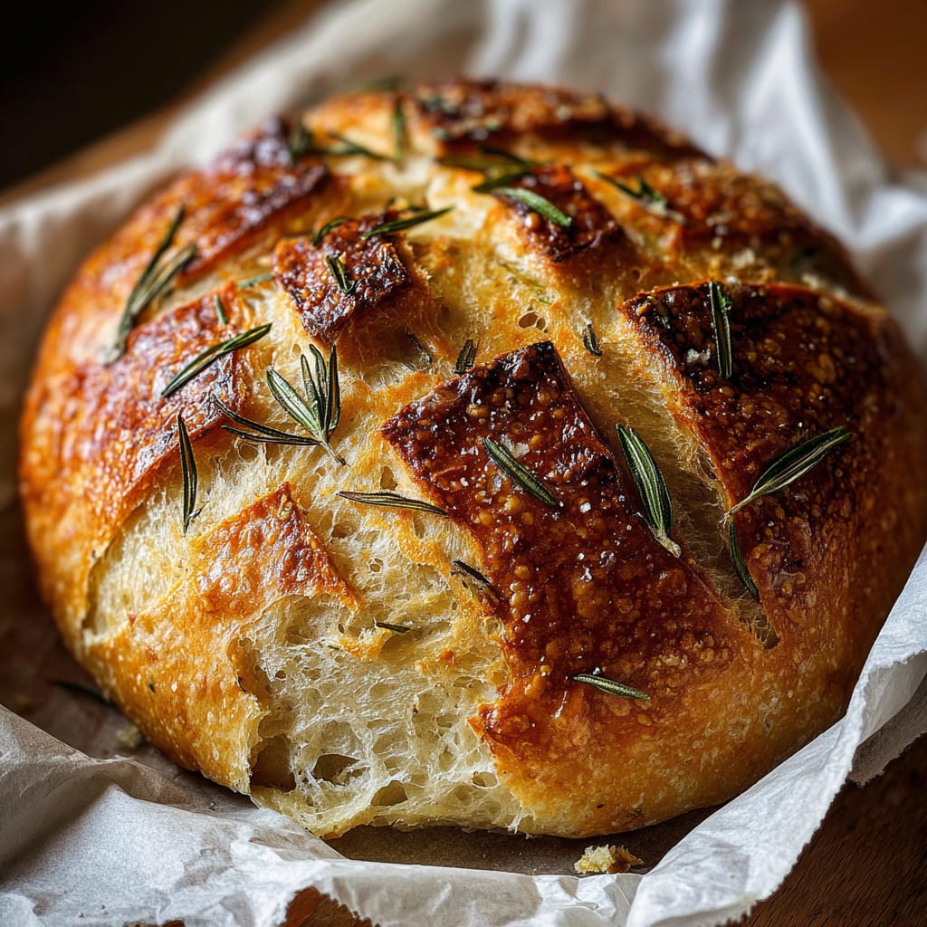 Easy Roasted Garlic Rosemary Artisan Bread