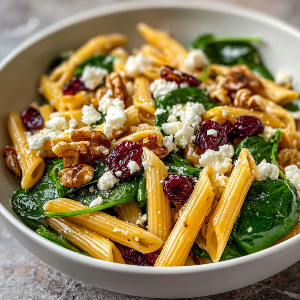Feta and Cranberry Penne Salad with Orange Vinaigrette