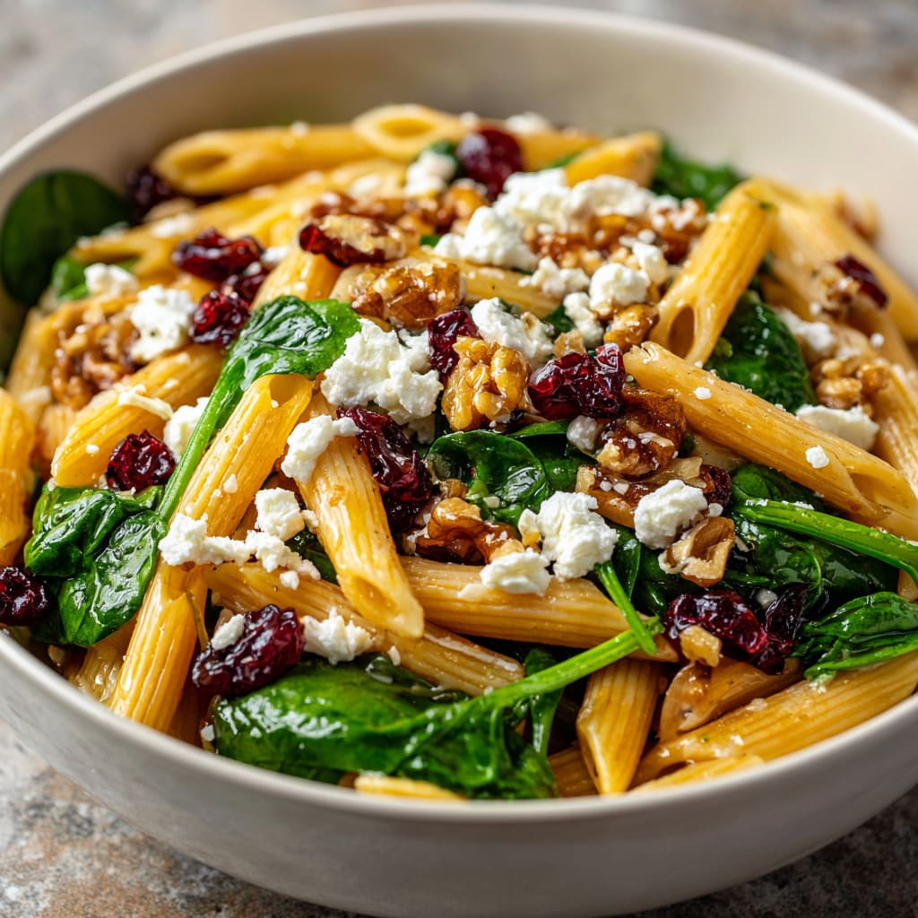 Feta and Cranberry Penne Salad with Orange Vinaigrette