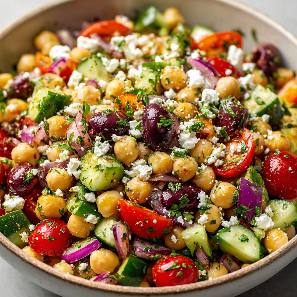 Fresh Mediterranean Chickpea Salad with Tzatziki Dressing