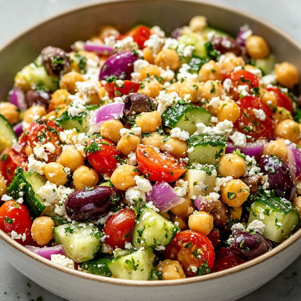 Fresh Mediterranean Chickpea Salad with Tzatziki Dressing