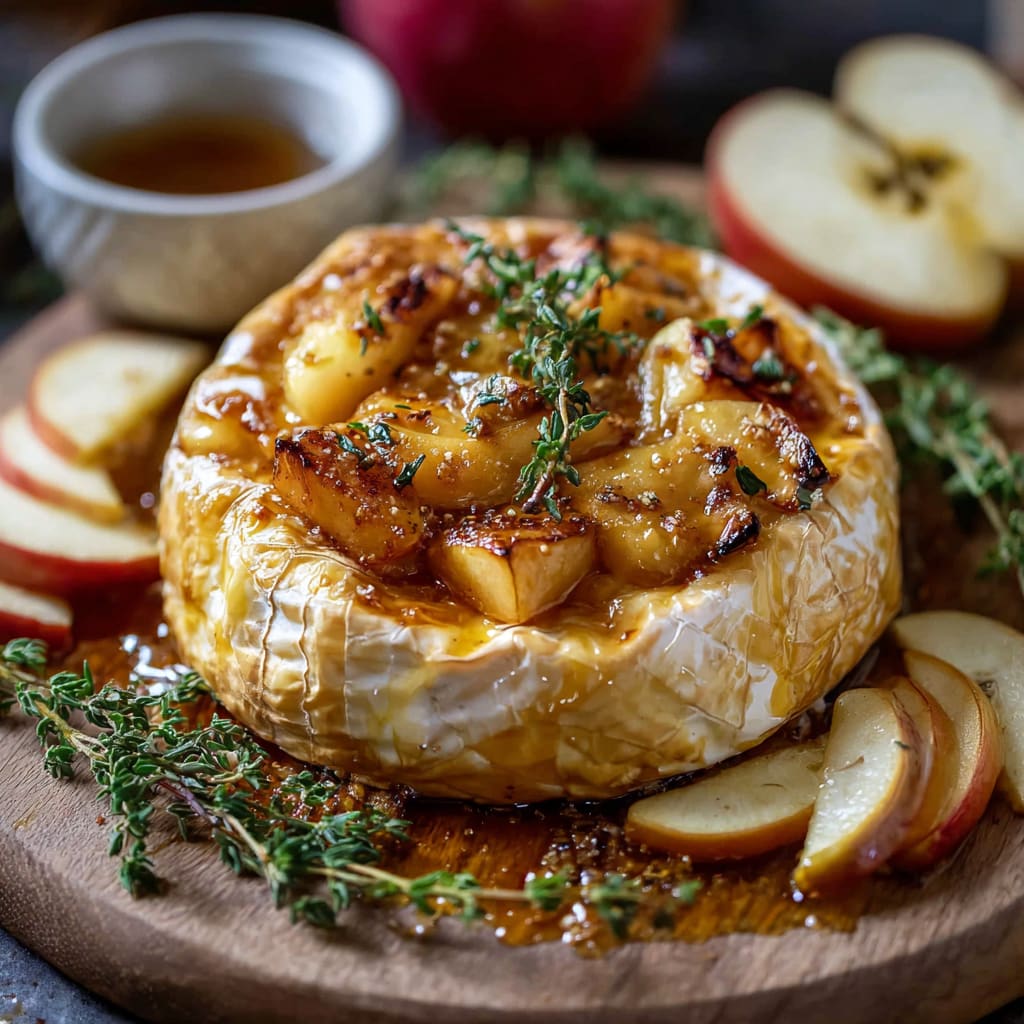 Golden Baked Brie with Caramelized Apples and Thyme