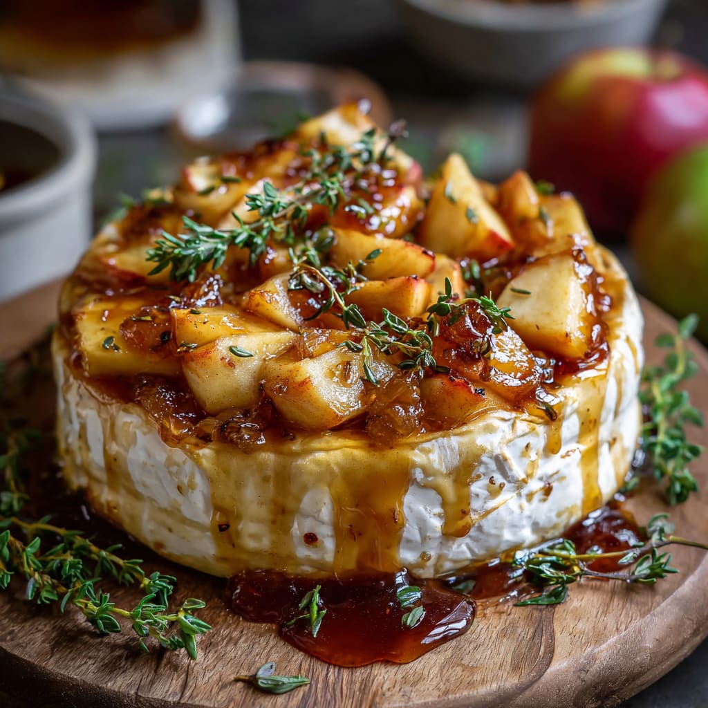 Golden Baked Brie with Caramelized Apples and Thyme