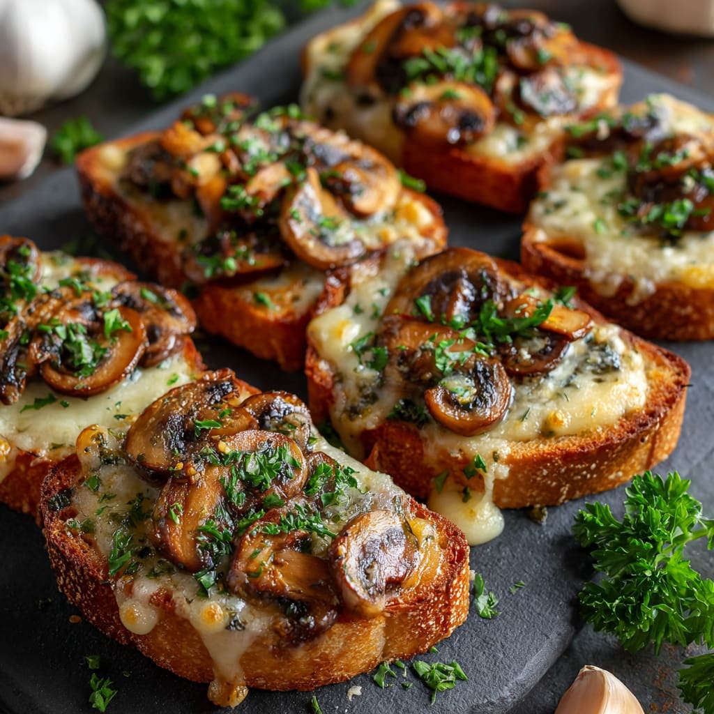 Gourmet Cheesy Mushroom and Garlic Toasts