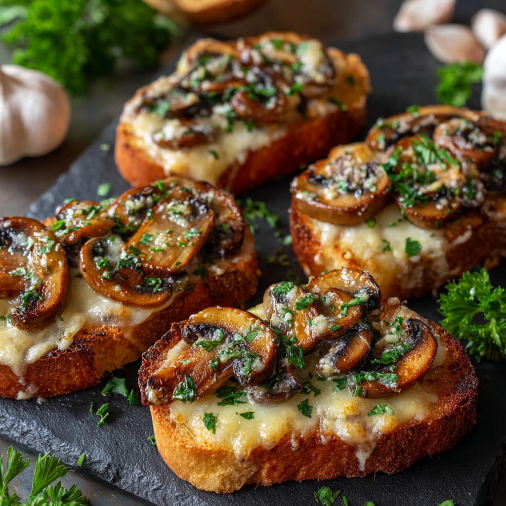 Gourmet Cheesy Mushroom and Garlic Toasts