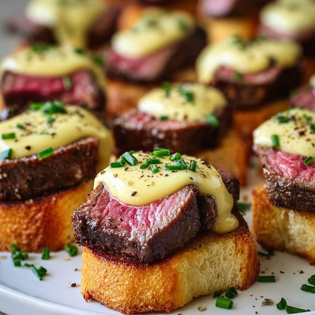 Grilled Beef Tenderloin Crostini with Béarnaise Sauce