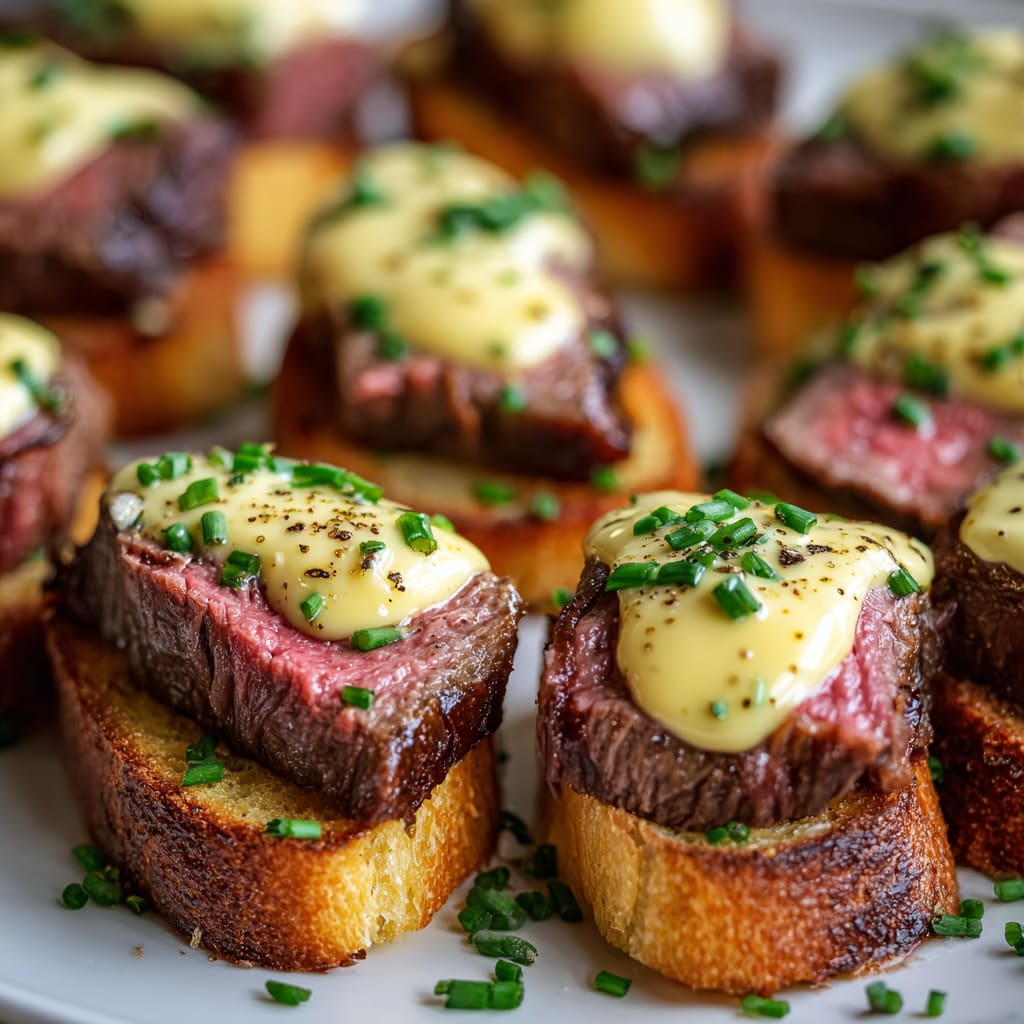 Grilled Beef Tenderloin Crostini with Béarnaise Sauce
