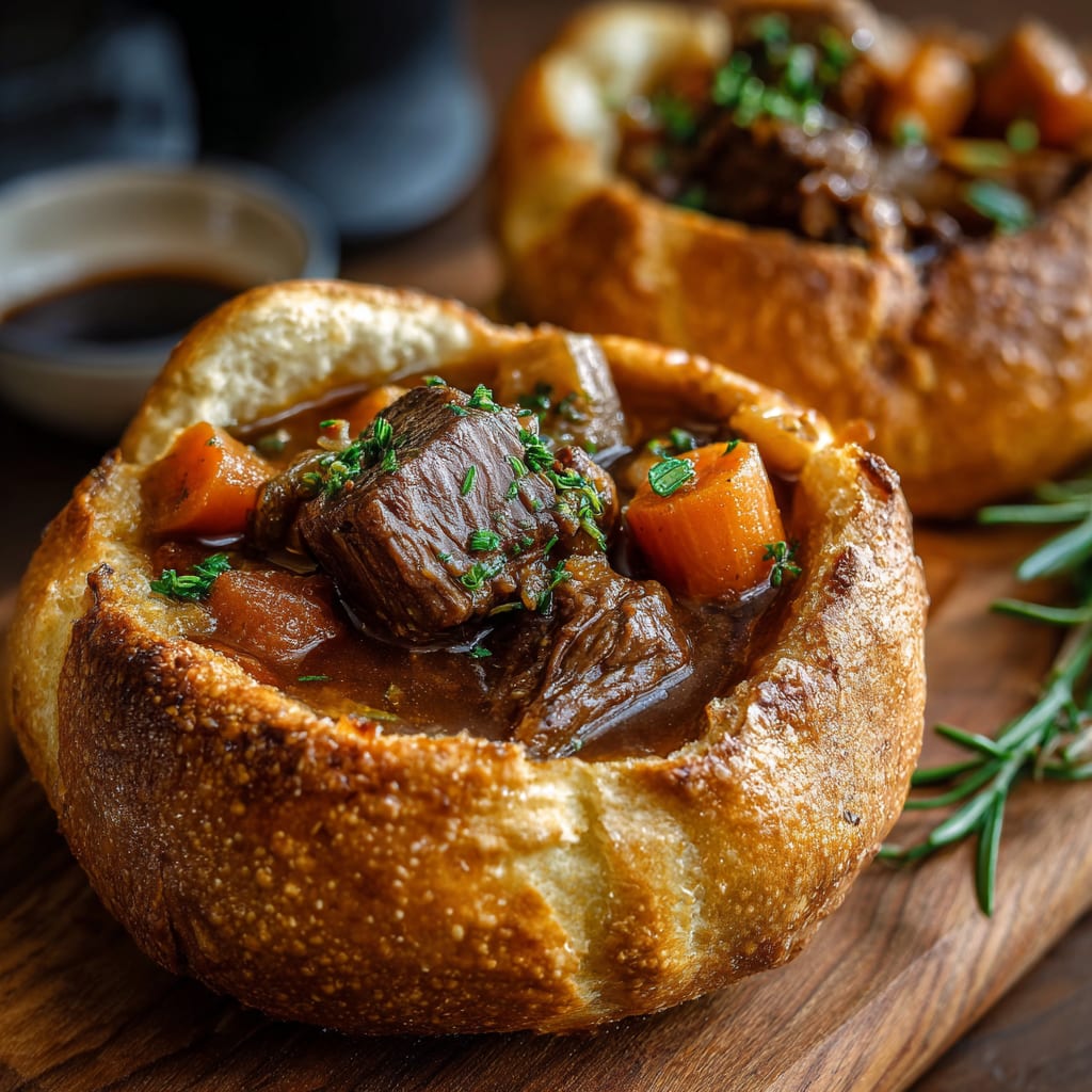 Hearty Beef Stew in Bread Bowls