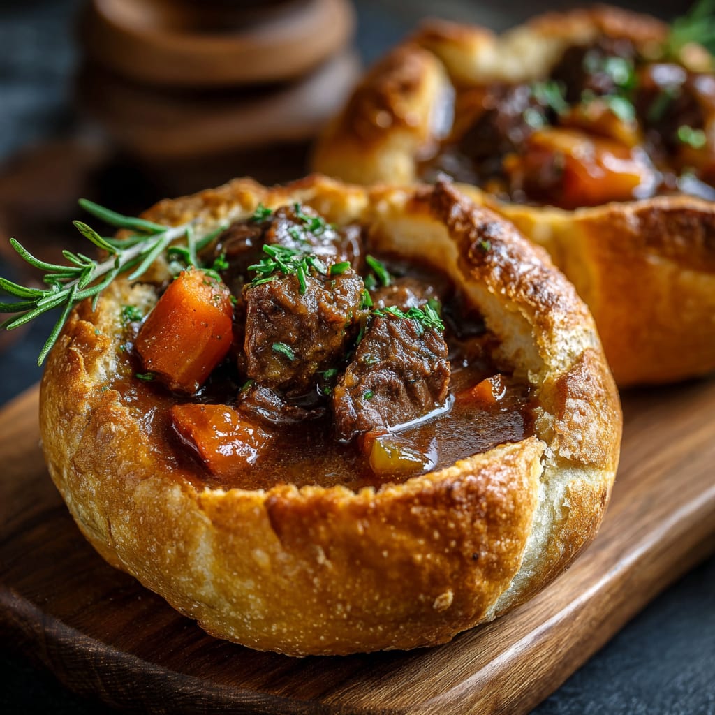 Hearty Beef Stew in Bread Bowls