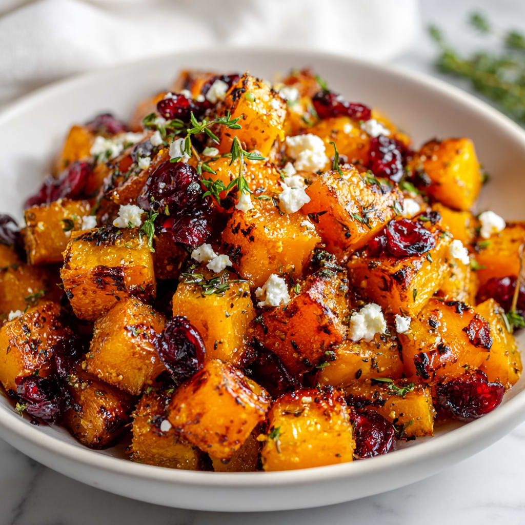 Honey Roasted Butternut Squash with Cranberries and Feta