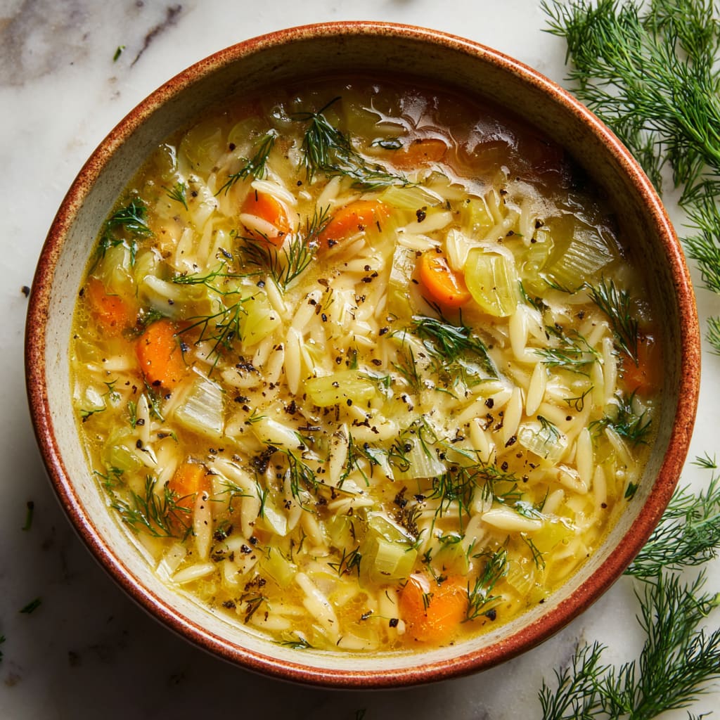 Orzo, Leek and Dill Soup