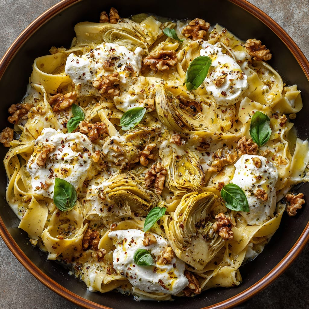 Roasted Artichoke and Burrata Pasta
