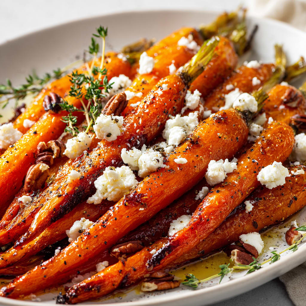 Roasted Carrots with Candied Pecans and Goat Cheese