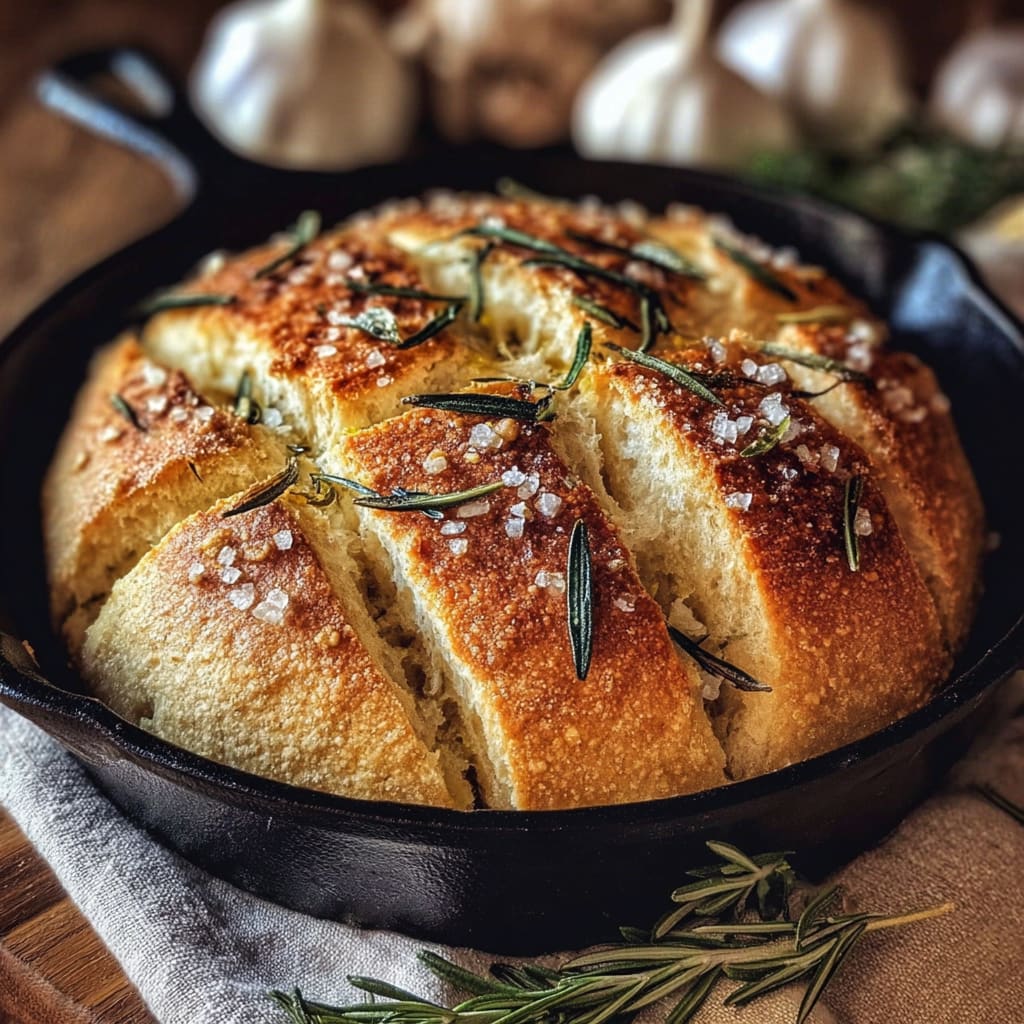 Rustic Garlic Rosemary Skillet Bread