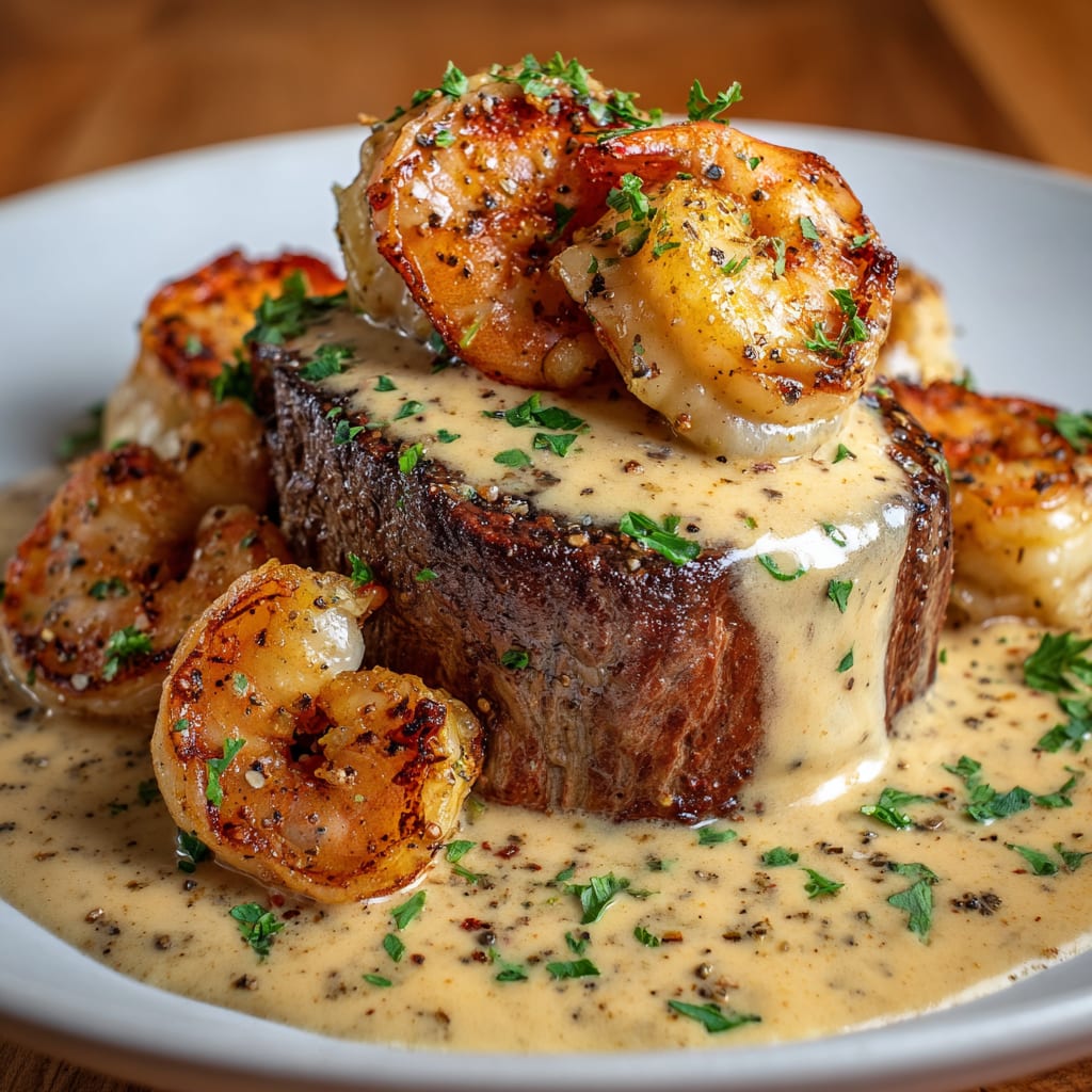 Surf and Turf with Creamy Garlic Sauce