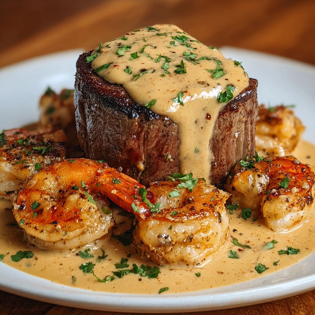 Surf and Turf with Creamy Garlic Sauce