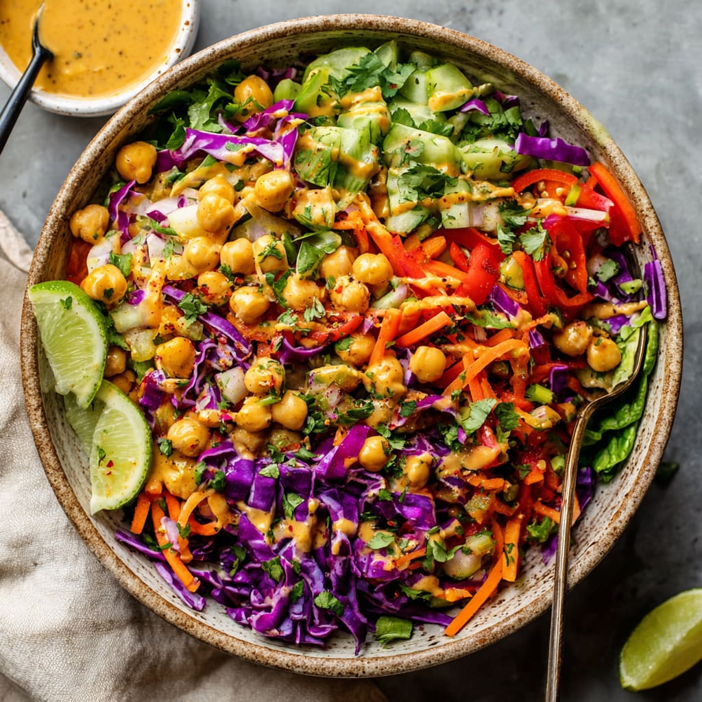 Chopped Thai-Inspired Chickpea Salad with Curry Peanut Dressing