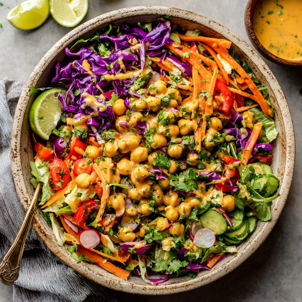 Chopped Thai-Inspired Chickpea Salad with Curry Peanut Dressing