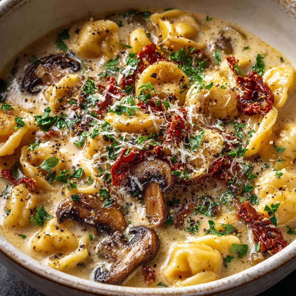 Creamy Sun-Dried Tomato and Mushroom Pasta Soup