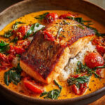 Crispy Salmon with Roasted Red Pepper Sauce