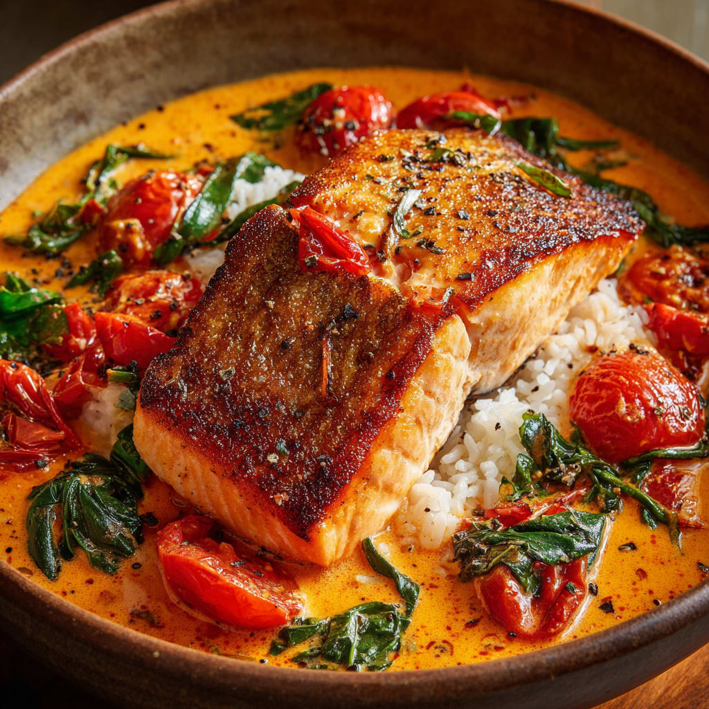 Crispy Salmon with Roasted Red Pepper Sauce