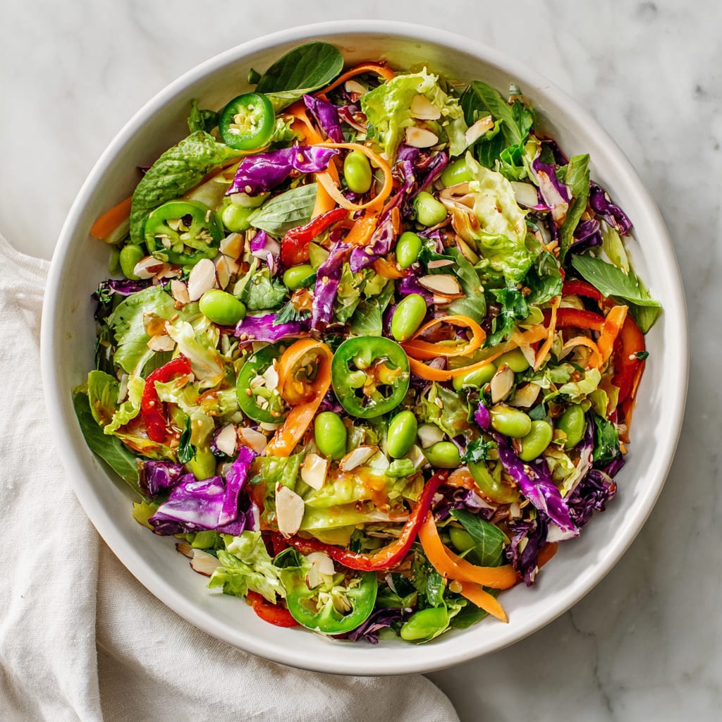 Edamame Crunch Salad with Sesame Cashew Lime Dressing