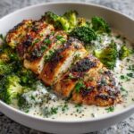 Grilled Chicken and Broccoli Bowls with Creamy Garlic Sauce