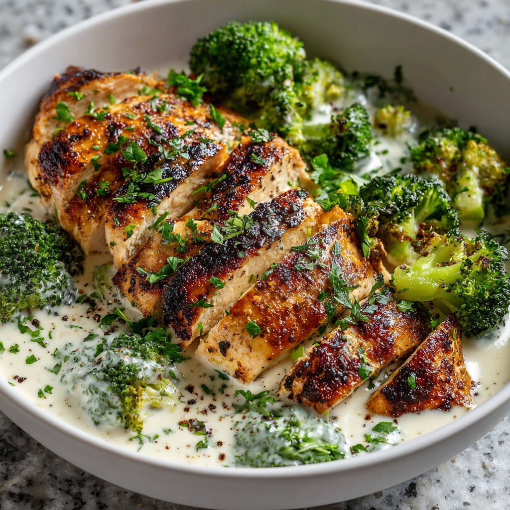 Grilled Chicken and Broccoli Bowls with Creamy Garlic Sauce