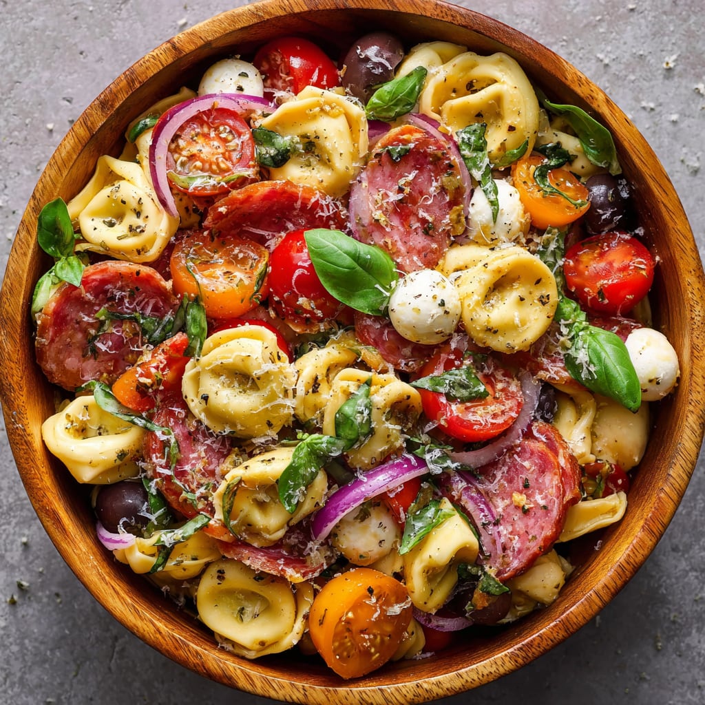 Italian Tortellini Pasta Salad with Salami and Mozzarella