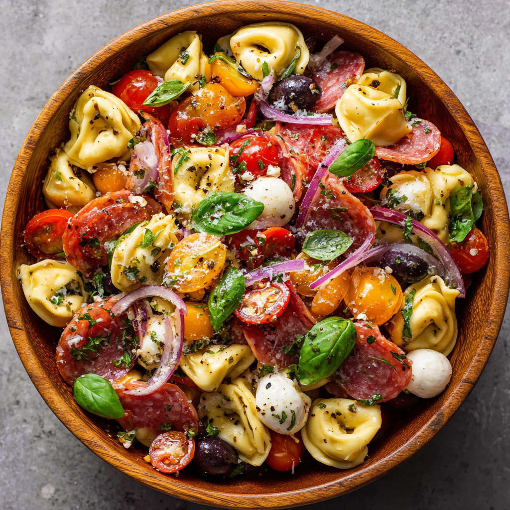 Italian Tortellini Pasta Salad with Salami and Mozzarella