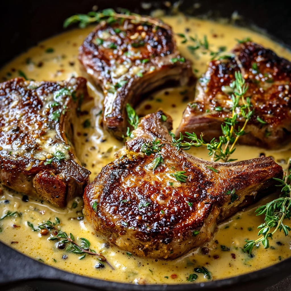 Juicy Garlic Herb Lamb Chops with Creamy Dijon Sauce