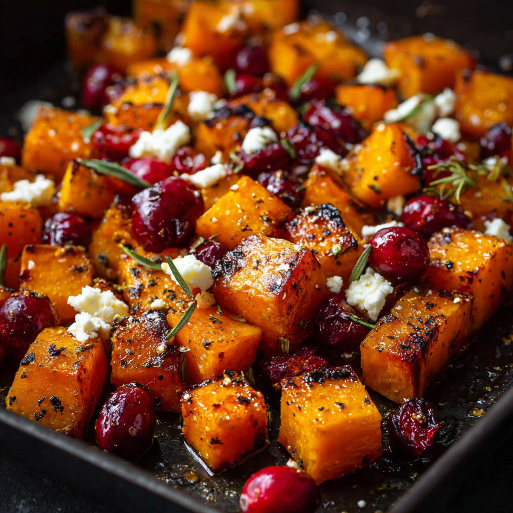 Roasted Butternut Squash with Cranberries and Feta