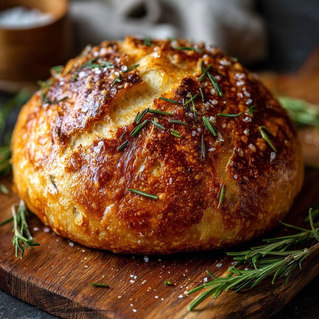 Rustic No Knead Rosemary Garlic Bread