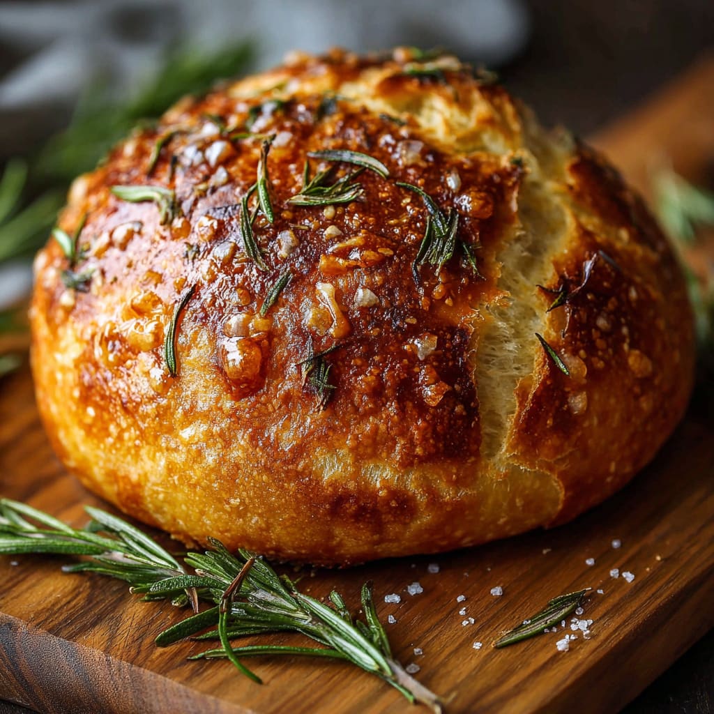 Rustic No Knead Rosemary Garlic Bread