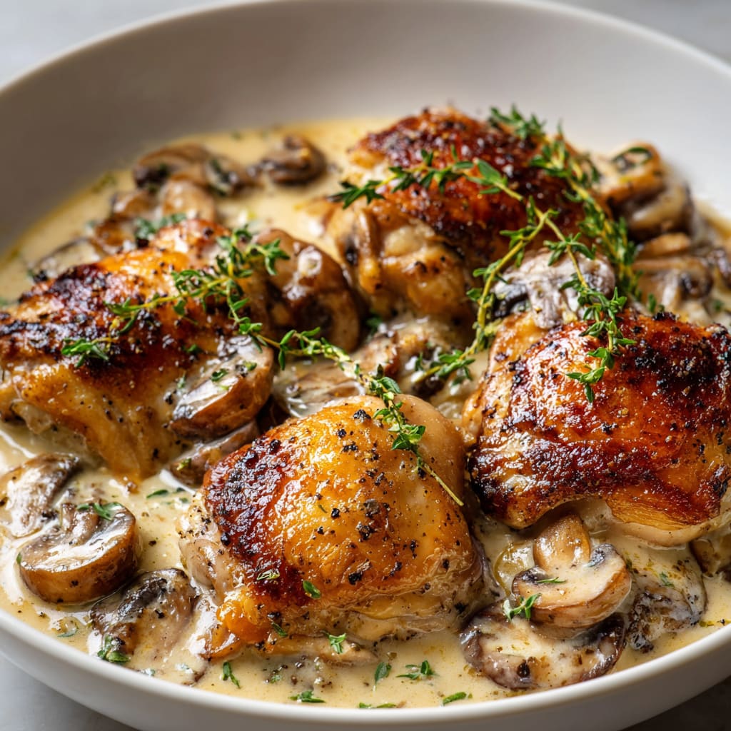 Savory Chicken in a Creamy Asiago Mushroom Sauce