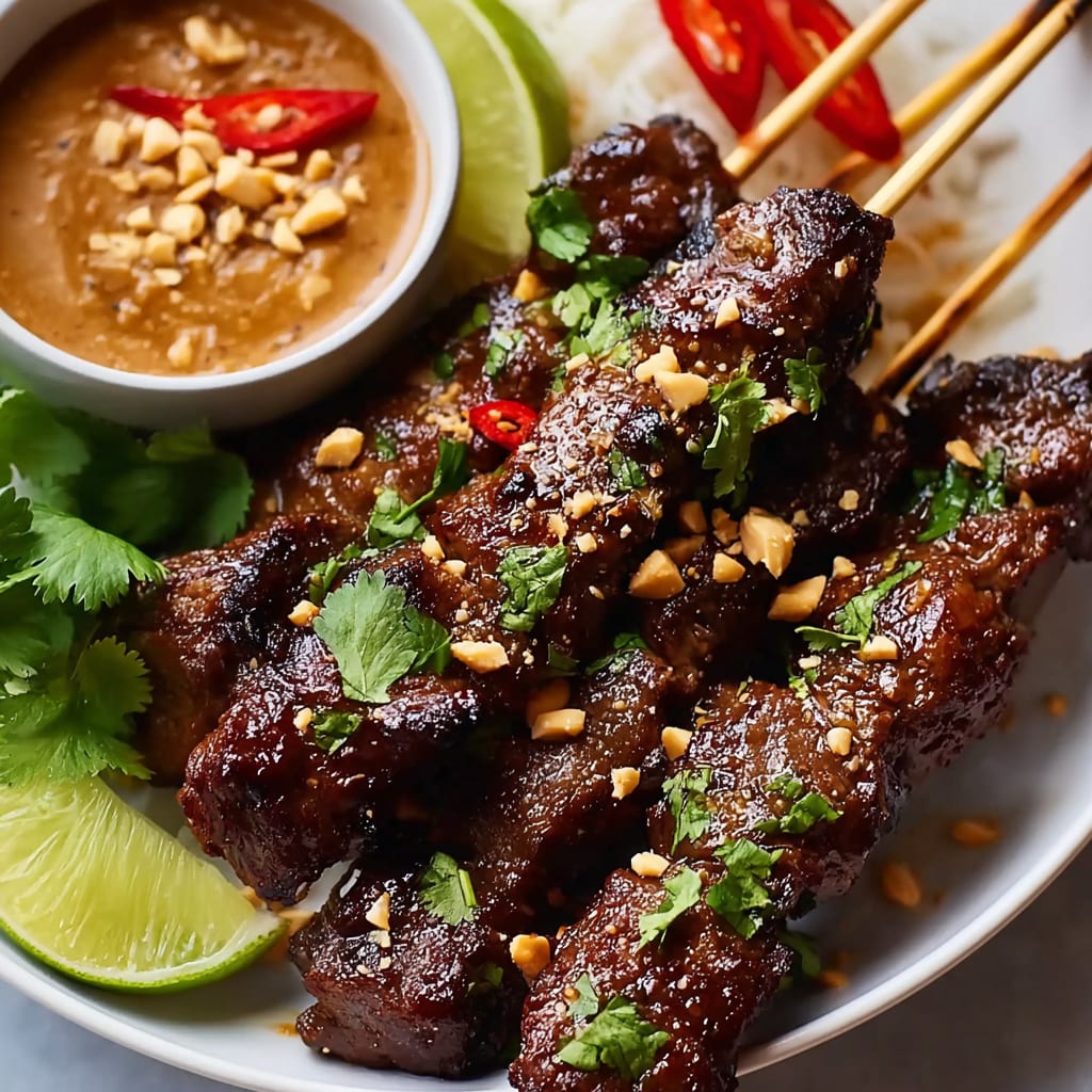 Tender Thai Beef Satay Skewers with Peanut Sauce