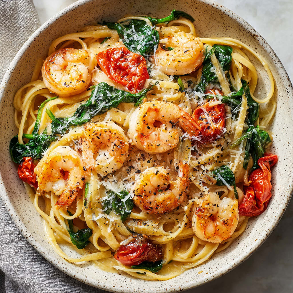 Tomato Spinach Shrimp Pasta